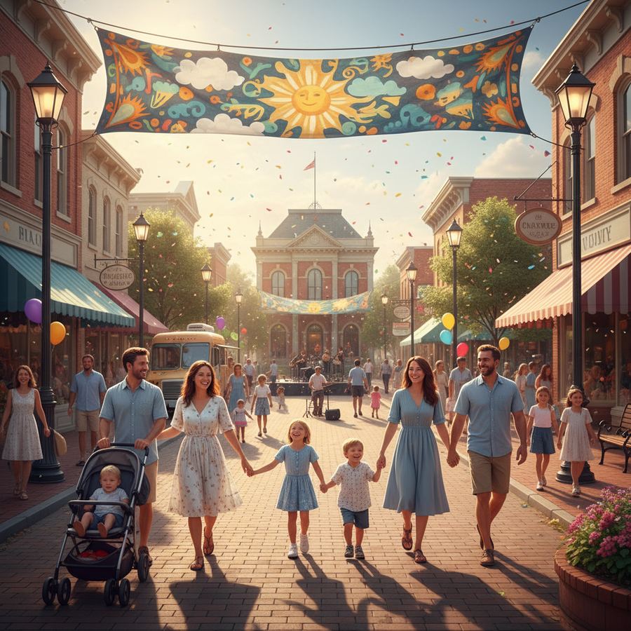 Community bulletin board with family event posters