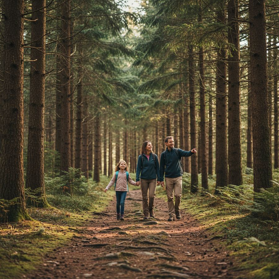 Family walking on a wooded trail near Petawawa